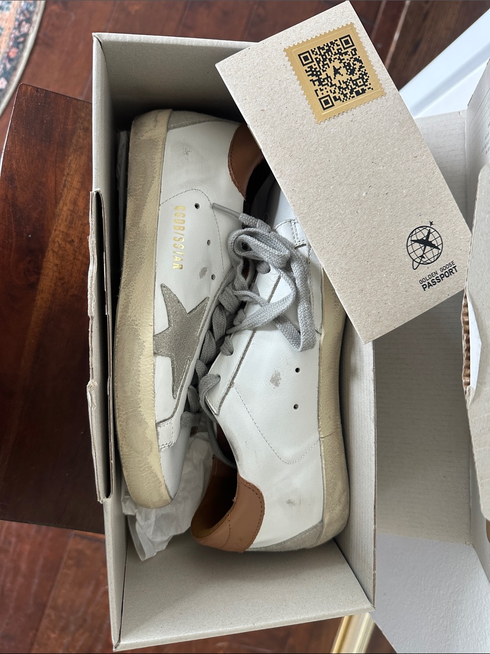 Golden Goose White and Tan Superstar Sneakers